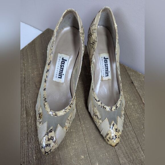Vintage Jasmin Collection Snakeskin Mesh Heels Sz 7 | 3” Pointed Toe Pumps Glam - Picture 7 of 13